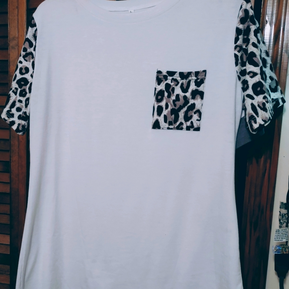 White Tshirt with Cheetah Print